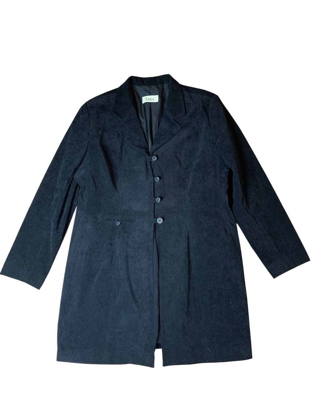 Laura Vintage Black Faux Suede Long Blazer Coat Size 16